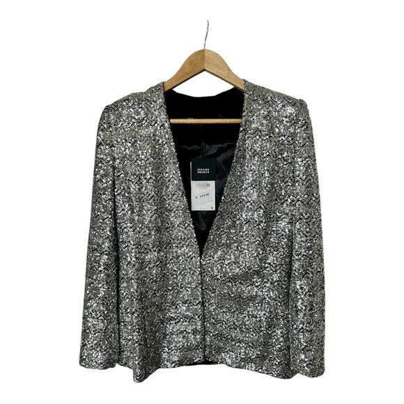 NWT Zara Silver Sequin Blazer - Size L - Picture 2 of 14